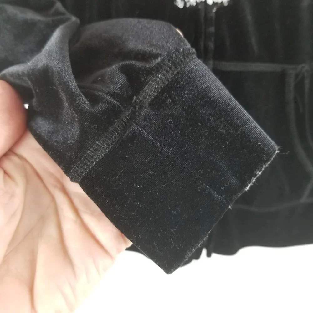 CHILDRENS Place Jacket Girls Medium 7-8 Black Velour‎ Sequin Tiger Full Zip Hood